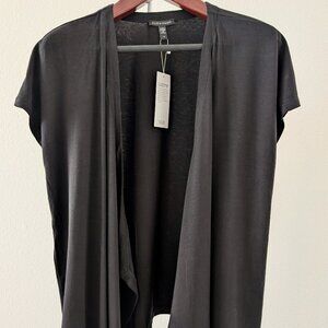 Eileen Fisher Black Open-Front Draped Short-Sleeve Top